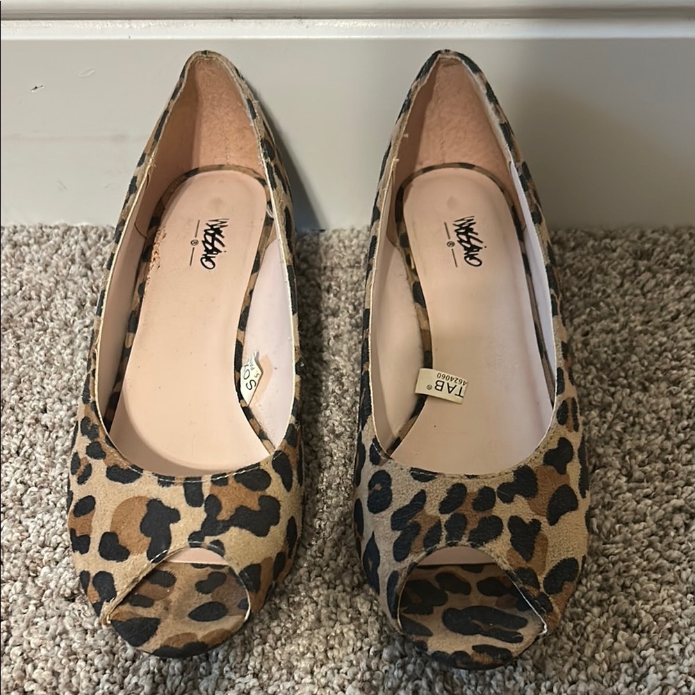 Women's Leopard Print Peep Toe Flats